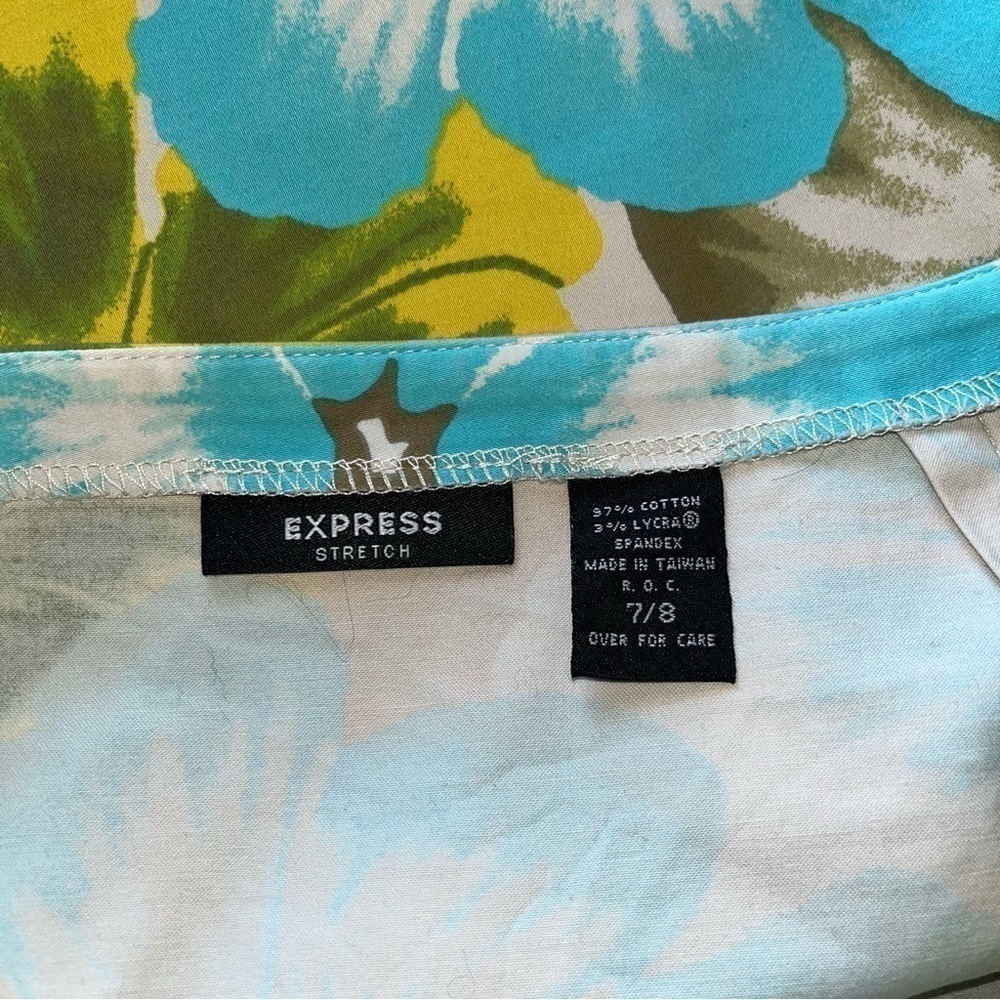 Express Floral Turquoise Green Stretchy Mini Skirt - Picture 5 of 6